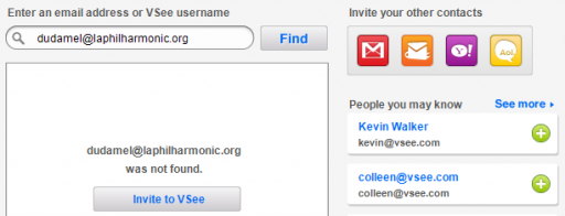 VSee find contacts email invite