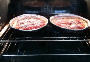 pizza in oven