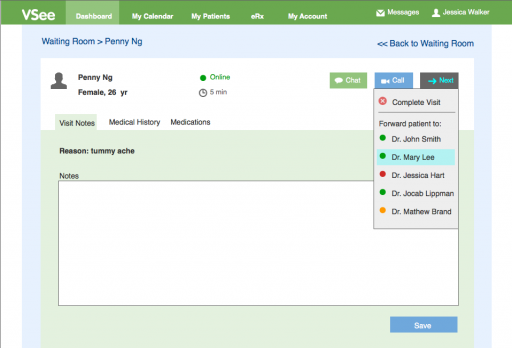 VSee OneClick Waiting Room call forwarding