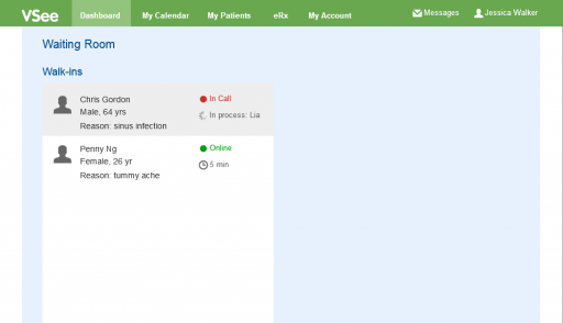 VSee OneClick Waiting Room Patient Queue